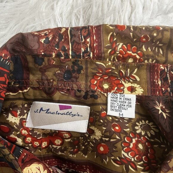 VtTG J. Maclnally’s Brown Colorful Fall Floral 100% Silk Blouse Shirt M Autumn - Picture 7 of 8